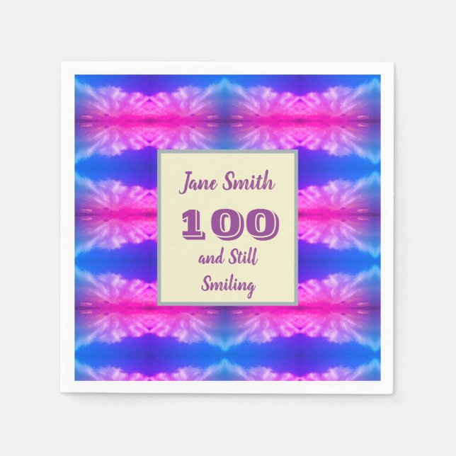 100th Birthday Celebration Neon Milestone Party Napkins (Front)