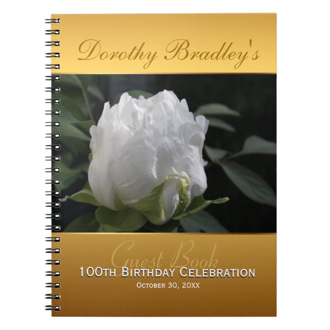 100th Birthday Celebration Peony Custom Guest Book (Front)
