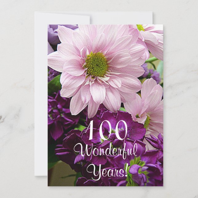 100th Birthday Celebration/Pink Daisy Bouquet Invitation (Front)