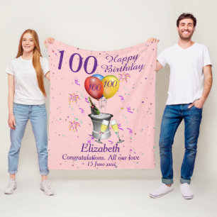 100th Birthday Celebration Pink Fleece Blanket