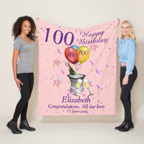 100th Birthday Celebration Pink Fleece Blanket