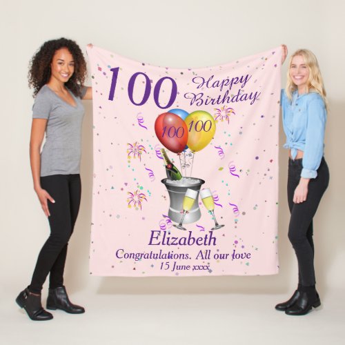 100th Birthday Celebration Pink Fleece Blanket