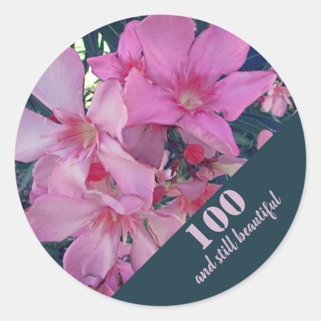 100th Birthday Celebration Pink Flower Photo Party Classic Round Sticker (Front)