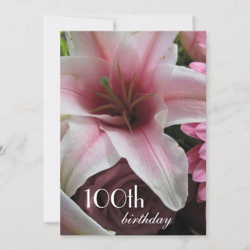 100th Birthday Celebration-Pink Lily Personalized Invites