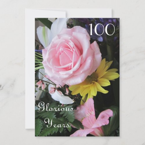 100th Birthday Celebration!-Pink Rose Bouquet Custom Announcements
