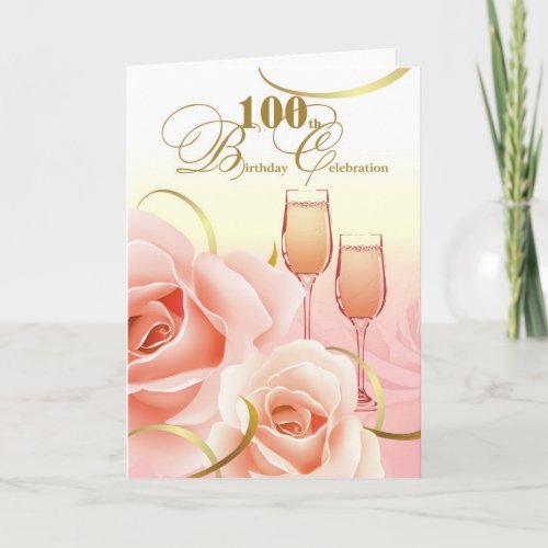 100th Birthday Celebration Pink Roses Invitation