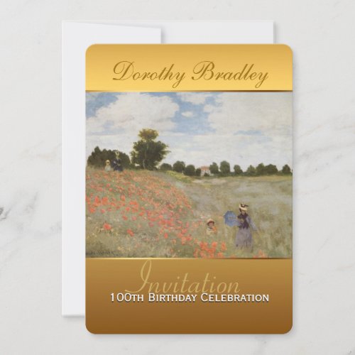 100th Birthday Celebration Poppies by Monet Invite