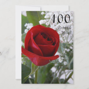 100th Birthday Celebration-Red Rose Invitation