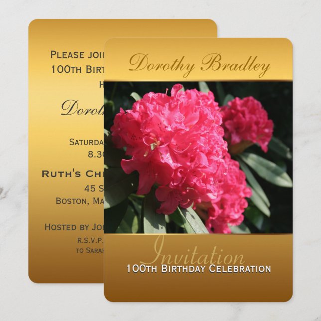 100th Birthday Celebration Rhododendron Invitation (Front/Back)