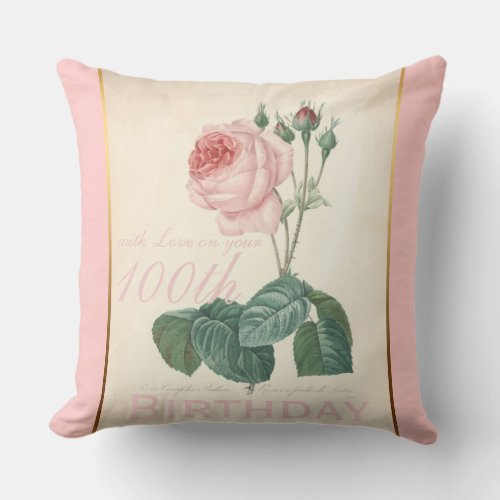 100th Birthday Celebration Vintage Rose Pillow