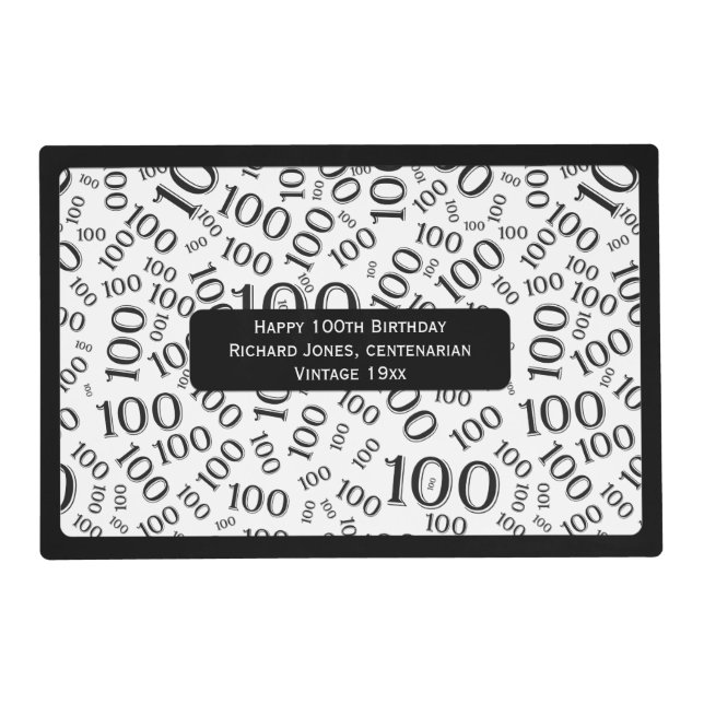 100th Birthday Centenarian Black/White Pattern Placemat (Front)