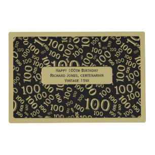 100th Birthday Centenarian Gold/Black Pattern Placemat