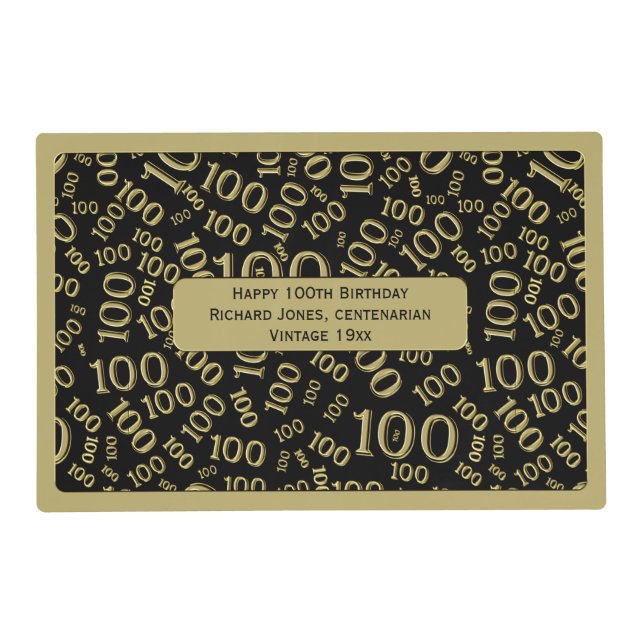 100th Birthday Centenarian Gold/Black Pattern Placemat (Front)