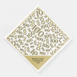 100th Birthday Centenarian Gold Number Pattern Paper Dinner Napkins