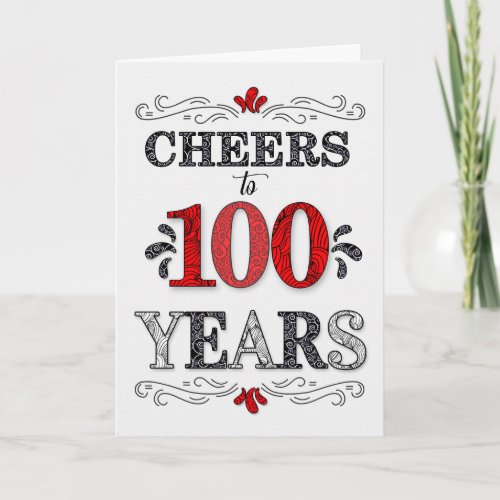 100th Birthday Cheers in Red White Black Pattern