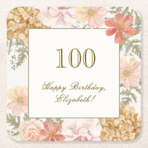 100th Birthday Coaster Autumn Color Floral Ivory