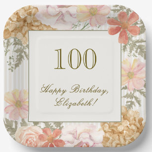 100th Birthday Coaster Autumn Color Floral Stripe Paper Plates