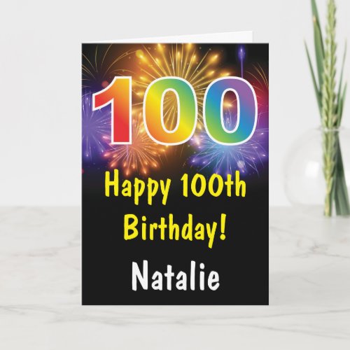 100th Birthday Colorful Rainbow Fireworks Card