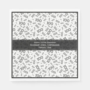 100th Birthday Cool Number Pattern Black/White Napkins