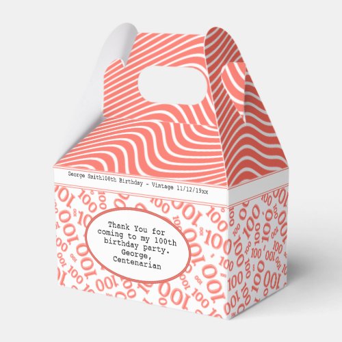 100th Birthday CoralWhite Number Pattern Favor Boxes