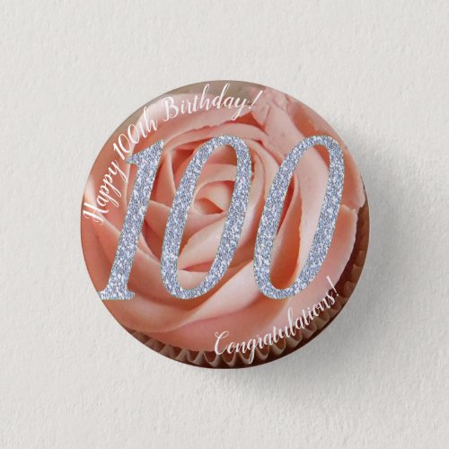 100th Birthday Cupcake 3 Cm Round Badge Button
