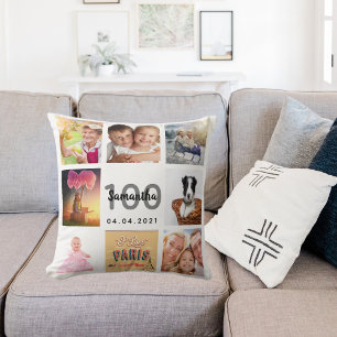 100th birthday custom photo collage woman white throw pillow