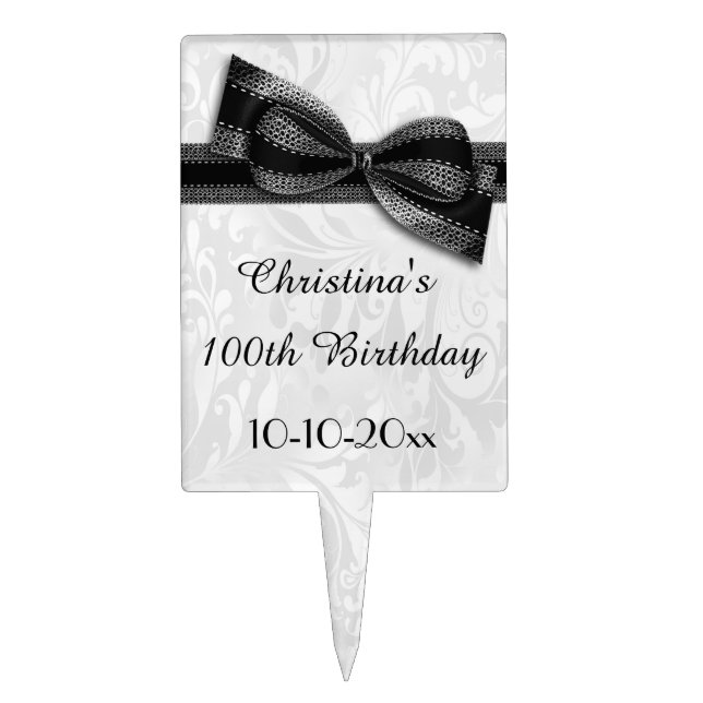 100th Birthday Damask and Faux Bow Cake Topper (Front)