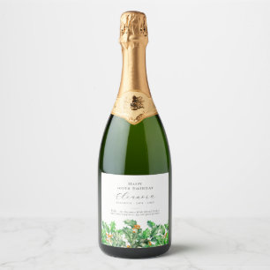 100th Birthday December Birth Flower Holly Sparkling Wine Label