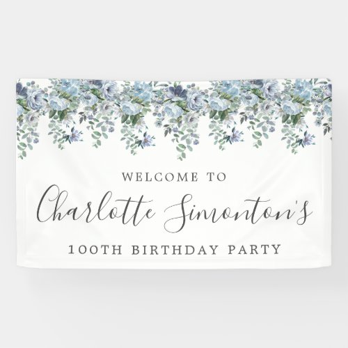 100th Birthday Dusty Blue Floral Welcome Banner