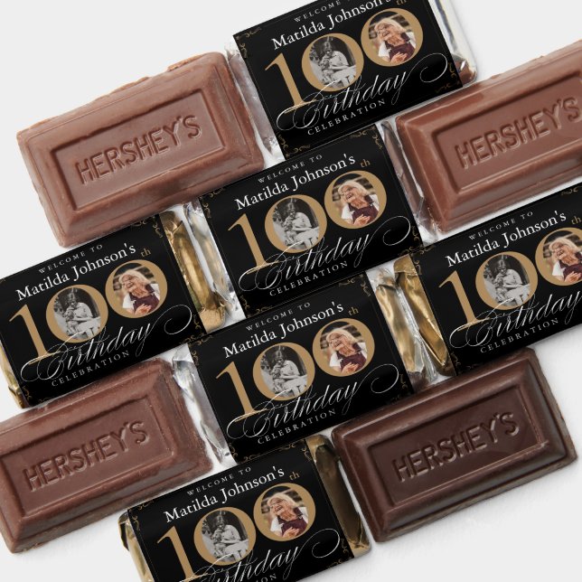 100th Birthday Elegant Calligraphy Custom Photo Hershey's Miniatures (Assorted)