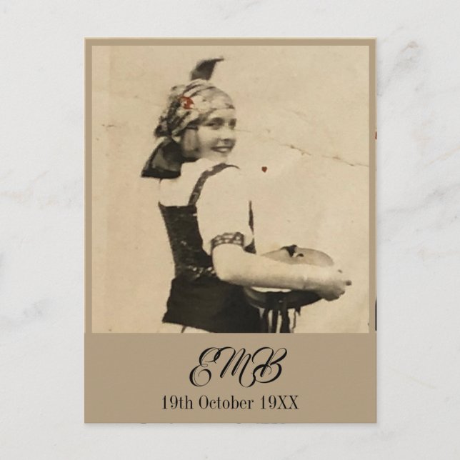 100th Birthday Elegant Monogram Photo Invitation Postcard (Front)