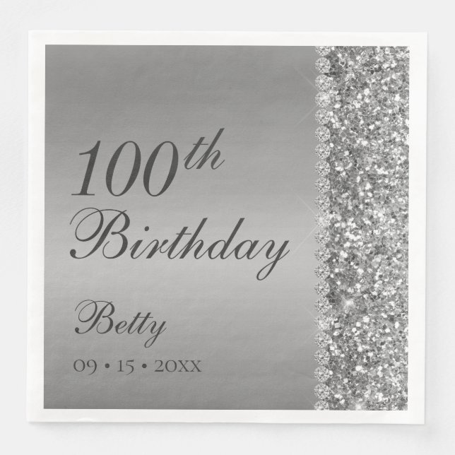 100th Birthday Elegant Paper Dinner Napkins (Front)
