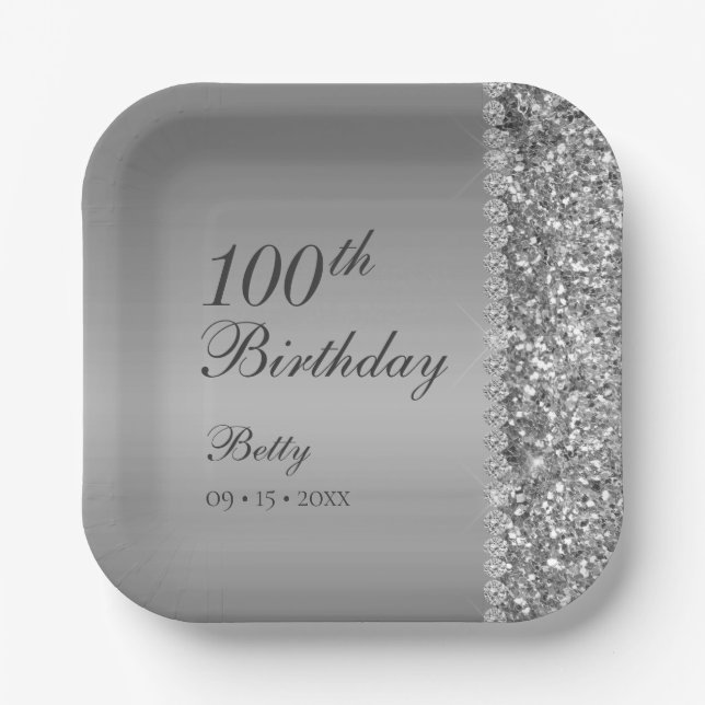100th Birthday Elegant Paper Plates (Front)