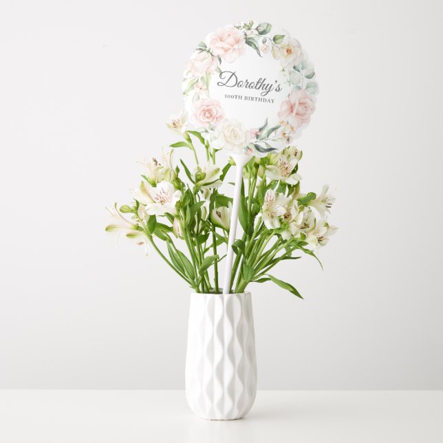 100th Birthday Elegant Pink Rose Floral Wreath Balloon (Vase)