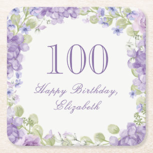 100th Birthday Elegant Purple Floral Coasters