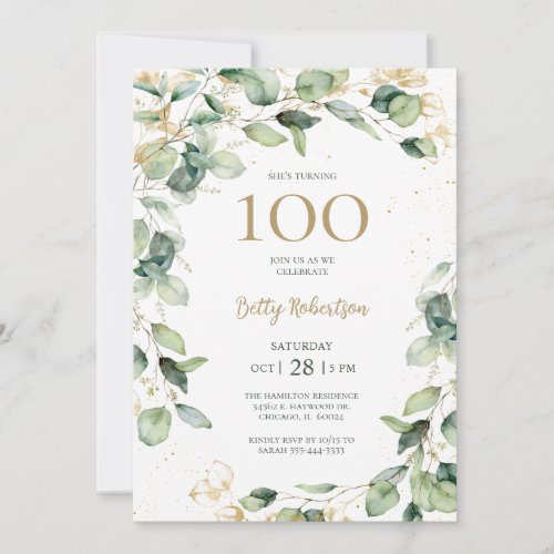 100th Birthday Eucalyptus Invitation