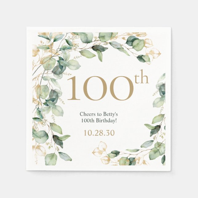 100th Birthday Eucalyptus Napkins (Front)