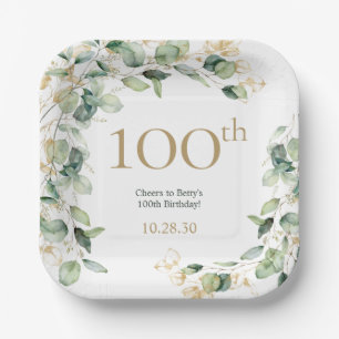 100th Birthday Eucalyptus Paper Plates