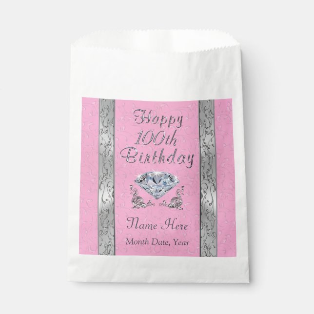 100th Birthday Favor Bags Personalized, Your Text (Front)