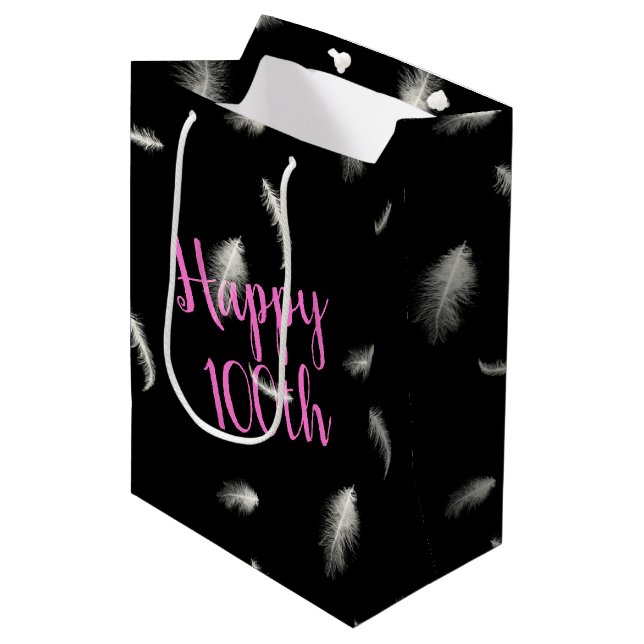 100th Birthday Feathers Medium Gift Bag (Front Angled)