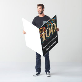 100th Birthday Fireworks Black Gold Extra Large Card