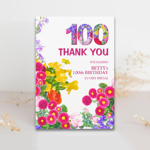 100th Birthday Floral Elegant Thanks for 100 Years Thank You Card