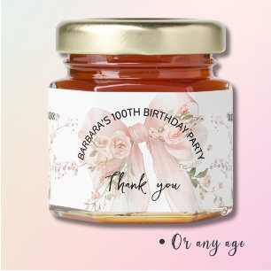 100th Birthday Floral Favor Thank you Name Date  Honey Jar Favors