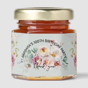 100th Birthday Floral Favor Thank you Name Date Honey Jar Favors