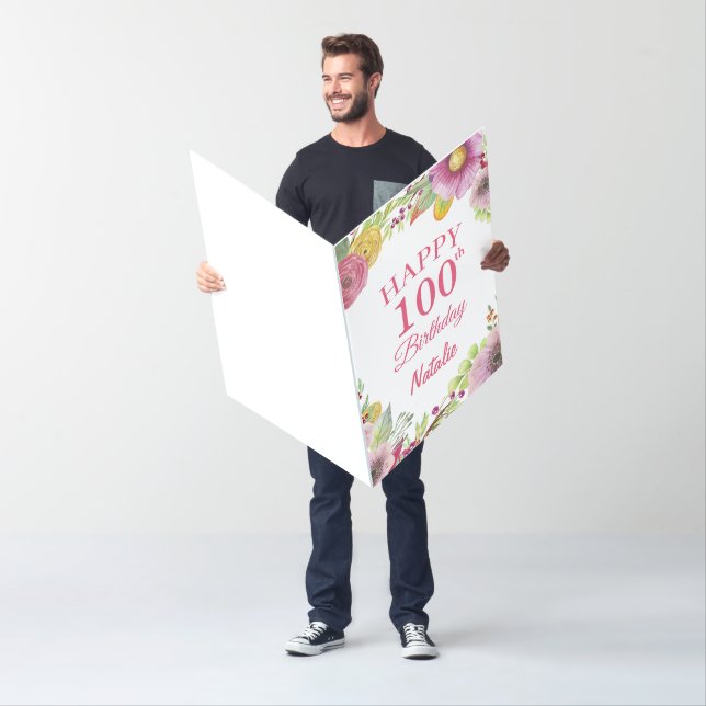 100th Birthday Floral Flowers Extra Large Jumbo Ca Card (In Situ)