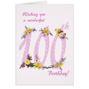 100th Birthday Flower Decorated Numbers Cards