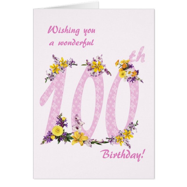 100th Birthday Flower Decorated Numbers Cards (Front)