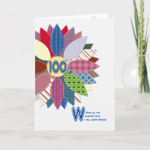 100th birthday for sister, stitched flower card