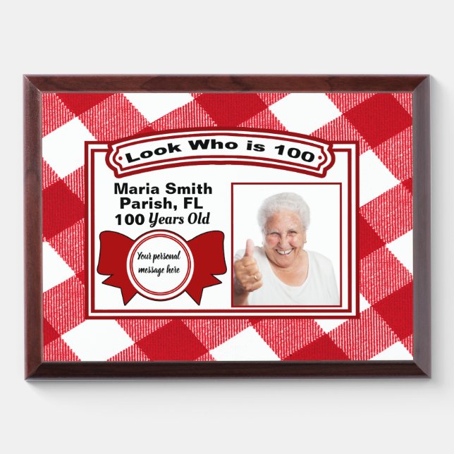 100th Birthday Framed Picture with Cute Background Award Plaque (Horizontal)