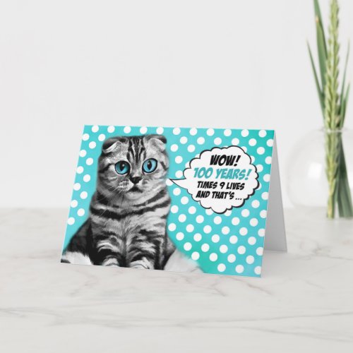 100th Birthday Funny Comic Style Cat Holiday Card